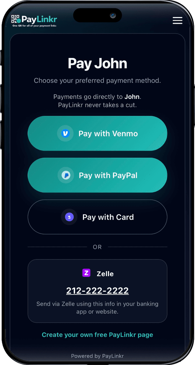 PayLinkr mobile payment page preview